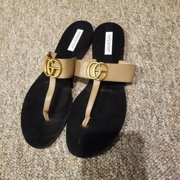 Kellparker Brielle Tan Sandals  Women’s Size 9.5 Gold GG Logo Embellishment Shoe - Picture 13 of 13